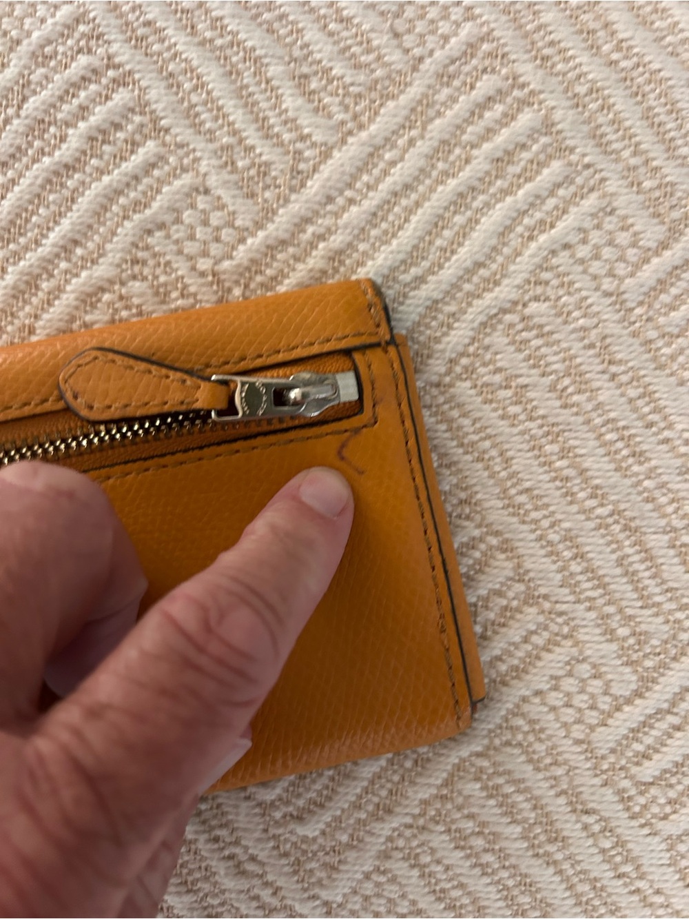 Coach wristlet wallet with snap closure. Yellow/orange pebbled leather. EUC - Picture 4 of 9
